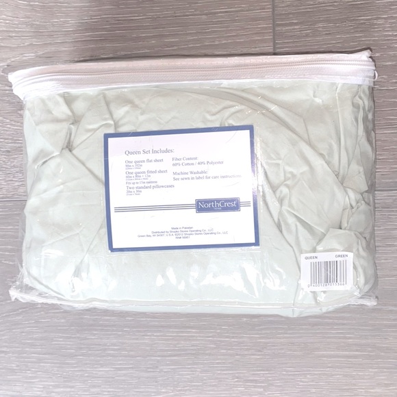 NEW! NORTHCREST Queen Sheet Set 200 Thread Count Cotton Blend Color: Sage - Picture 3 of 8